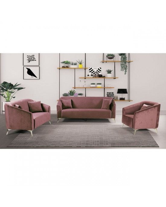 Ε9634,2S LUXE Set Σαλόνι : 3Θέσιος + 2Θέσιος + Πολυθρόνα, Ύφασμα Velure Απόχρωση Antique Pink 199x77x82-143x77x82-87x77x82cm