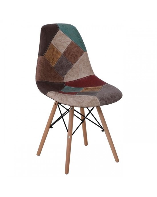 ΕΜ123,82 ART Wood Chair PP, Patchwork Fabric Misty Brown 1 pack / 4 pcs