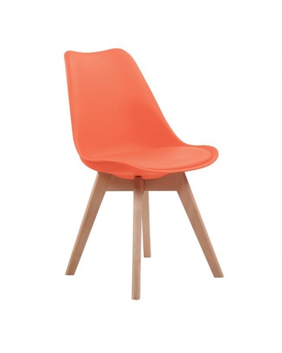 ΕΜ136,74 MARTIN Καρέκλα Ξύλο, PP Πορτοκαλί Μονταρισμένη Ταπετσαρία 1 pack / 4 pcs-49x57x82cm