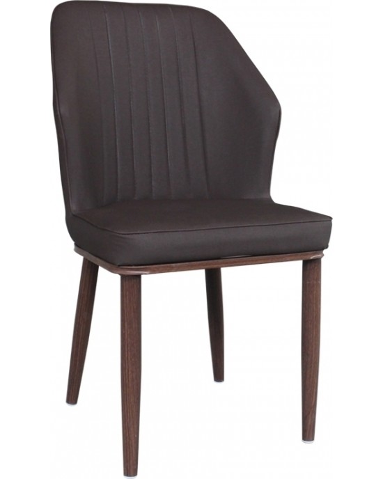 ΕΜ156,3 DELUX Chair Metal Walnut Paint/Dark Brown Linen Pu 2 pack / 6 pcs- 49x51x89cm