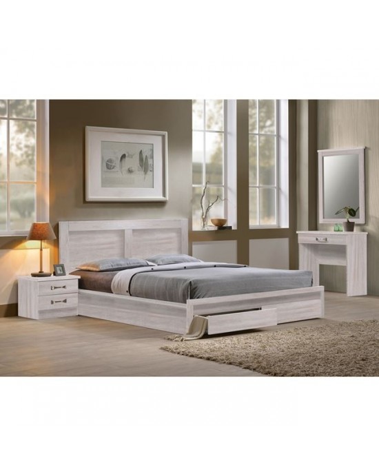 ΕΜ363,5 LIFE Κρεβάτι Διπλό, 2 Συρτάρια, για Στρώμα 160x200cm, Απόχρωση White Wash