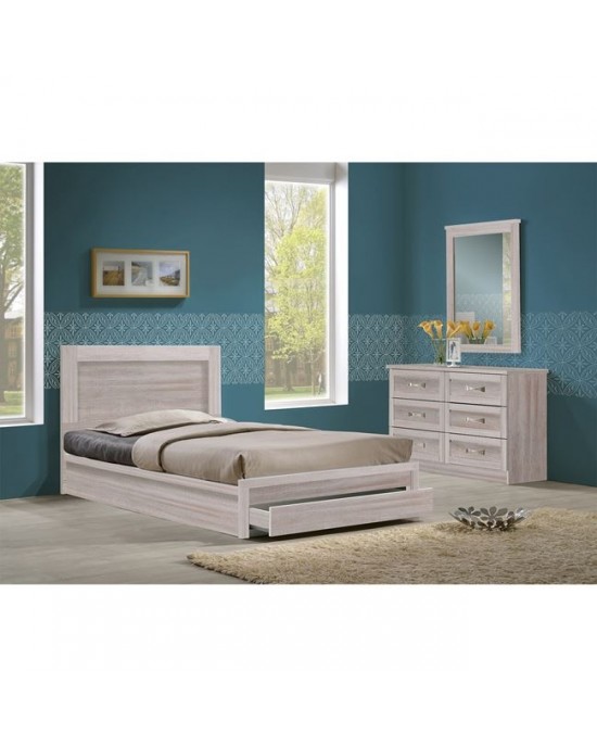 ΕΜ3633,5 LIFE Κρεβάτι Μονό με Συρτάρι, για Στρώμα 90x200cm, Απόχρωση White Wash