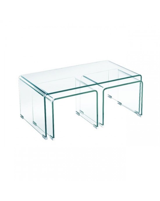 ΕΜ733 GLASSER Clear Coffee Table(+2 Side) 90x50x38cm