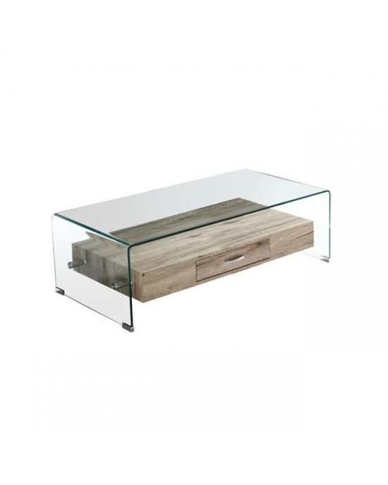 ΕΜ738 GLASSER Wood Coffee Table with shelf Clear 12mm Glass 110x55x35cm