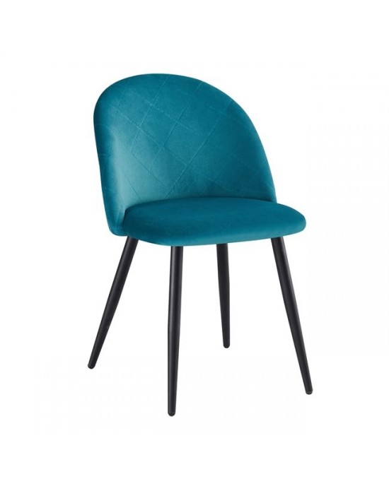 ΕΜ759,3 BELLA Chair Steel Black/Fabric Velure Petrol 1 pack / 4 pcs-50x57x81cm