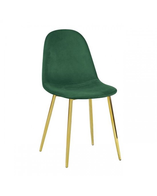 ΕΜ907,3GV CELINA Gold Metal Chair, Green Velure 1 pack / 4 pcs