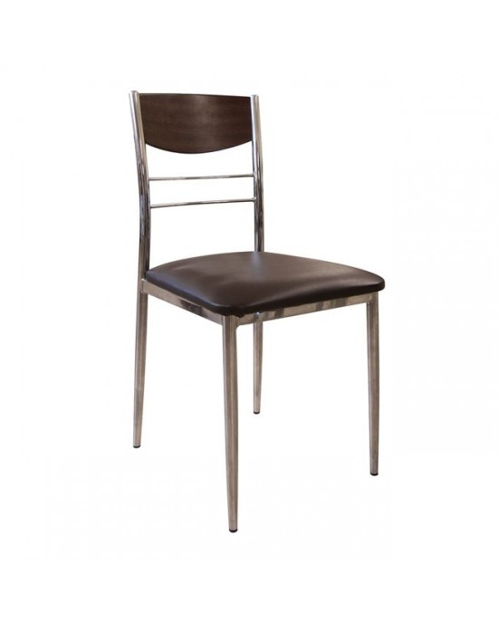ΕΜ919,2 DINO Chair Dark Walnut/Pvc Dark Brown 1 pack / 6 pcs- 42x51x90cm