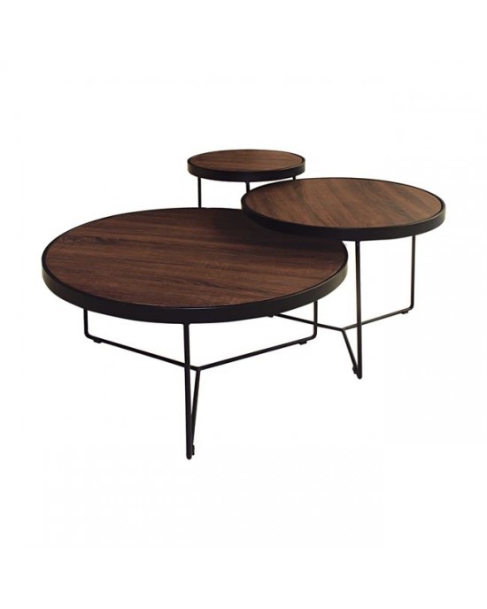 ΕΜ9607 BOB Set-3 Coffee Tables Steel Black/Walnut