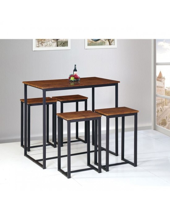 ΕΜ9795 HENRY Set (Bar Table 100x60cm+4 Bar Stools) Metal D.Brown/Walnut