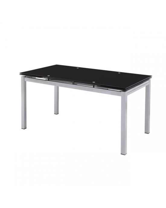 ΕΜ981 BLOSSOM Extend.Table 110+(30+30)x70 Black Glass (Silver Paint)