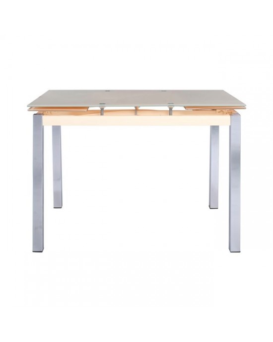 ΕΜ982 BLOSSOM Extend.Table 110+(30+30)x70cm Steel Chromed/Glass Beige