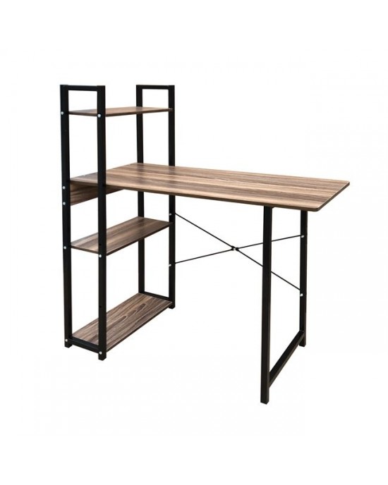 ΕΟ401,1 PC Metal Desk (4 shelves) 90x40x73/110cm Black/Walnut