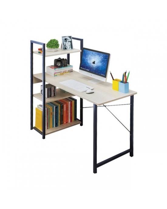 ΕΟ401,2 PC Metal Desk (4 shelves) 90x40x73/110cm Black/Maple