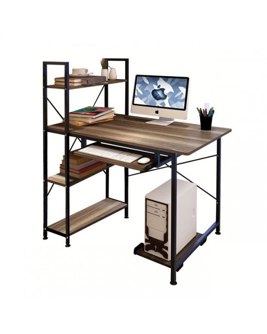 ΕΟ402,1 PC Metal Desk (4 shelves) 100x48x70/118cm Black/Walnut
