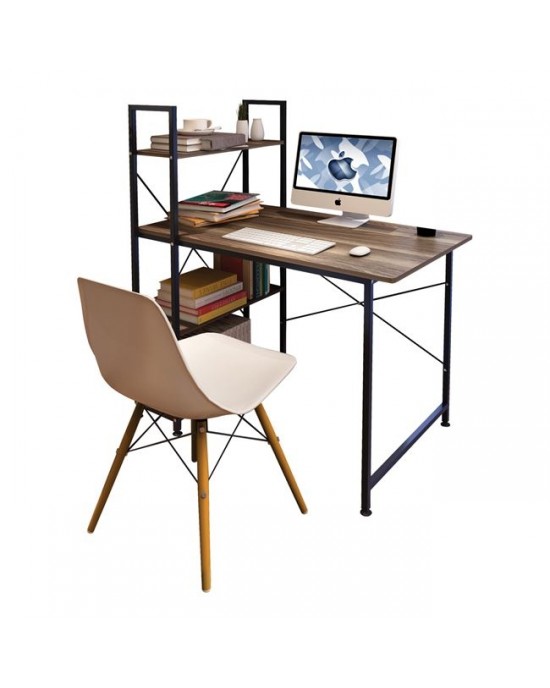 ΕΟ402,11 PC Metal Desk (4 shelves) 100x48x70/118cm Black/Walnut