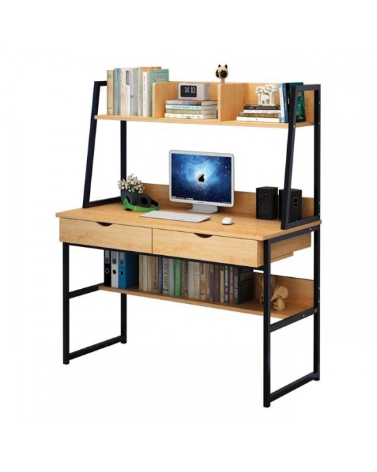 ΕΟ404,1 PC Metal Desk 2 Drawers/2 Shelves 100x48x74/138cm Black/Natural
