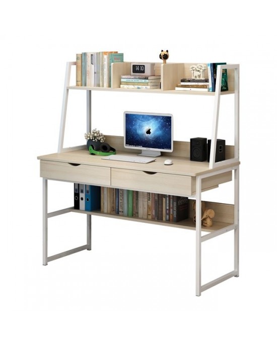 ΕΟ404,2 PC Metal Desk 2 Drawers/2 Shelves 100x48x74/138cm White/Maple