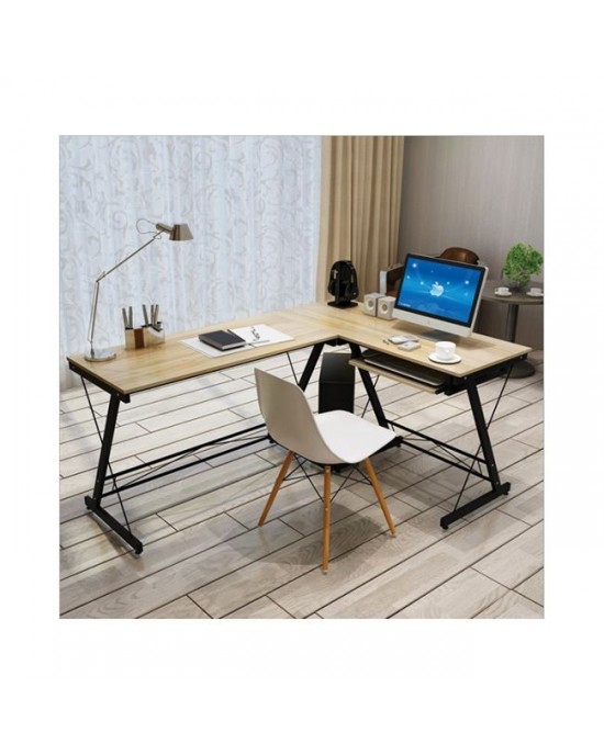 ΕΟ408,2 PC Metal Desk Left Corner 110/120x48x73cm Black/Maple