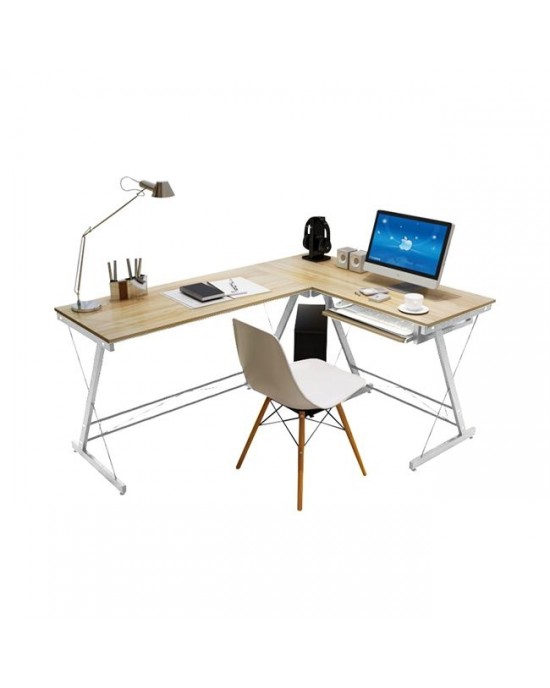 ΕΟ408,2Α PC Metal Desk Left Corner 110x120x48x73cm White/Maple