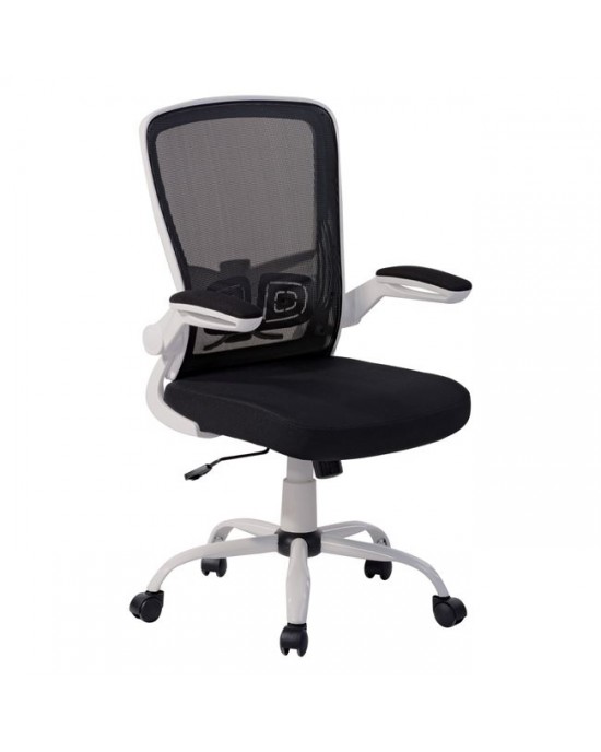 ΕΟ604,2 BF2930 Office Armchair White / Mesh-Fabric Black