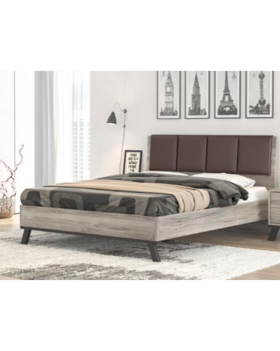 n69-160-staxti-brown No69 Κρεβάτι Διπλό (για στρώμα 160x200) Δερματίνη Καφέ/Μελαμίνη Σταχτί
