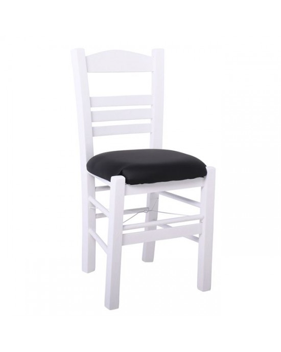 Ρ969,Ε8Τ ΣΙΦΝΟΣ Καρέκλα Οξιά Βαφή Εμποτισμού Λάκα Άσπρο, Κάθισμα Pu Μαύρο 41x45x88cm