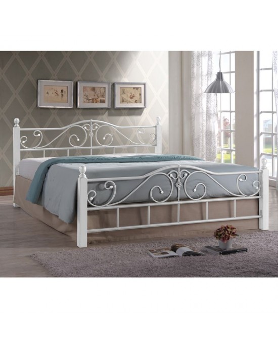 Ε8206,1 ADEL Double Bed, for Mattress 160x200cm, Metal Paint White, Wood Shade White