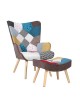 Ε7141,4 ALMA Set Armchair & Stool Natural / Patchwork Fabric (K/D)-69x76x97cm / 52x38x35cm