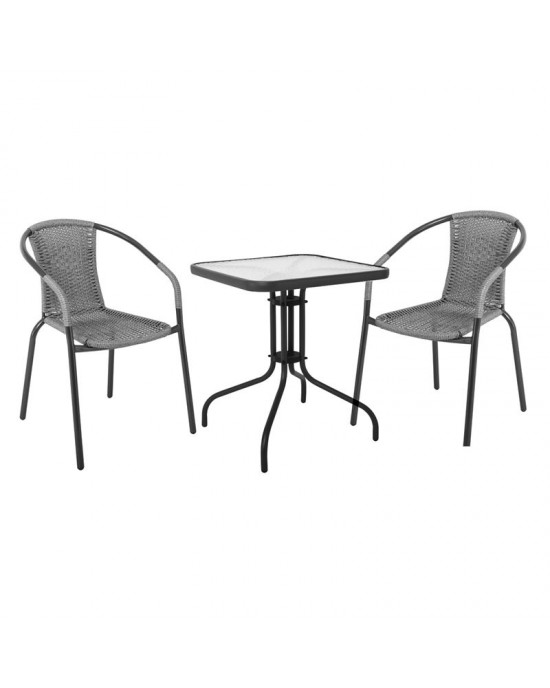 Ε240,12 BALENO Set (Table 70x70cm+2 Armchairs) Metal Anthracite/Mixed Grey Wicker