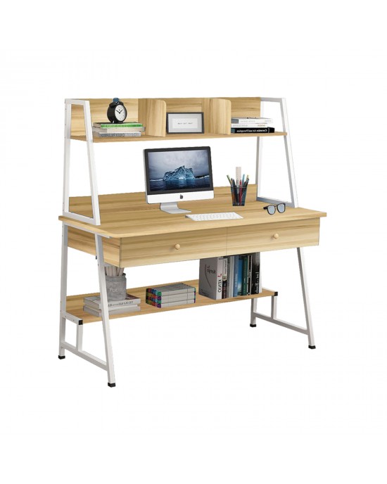 ΕΟ419,2 PC Metal Desk 2 Drawers/2 Shelves 100x48x73/137cm White/Sonoma- 100x48x73/137cm