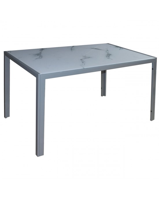 ΕΜ834,3 DEGO Table 140x80cm Metal Grey Paint/Glass White Marble