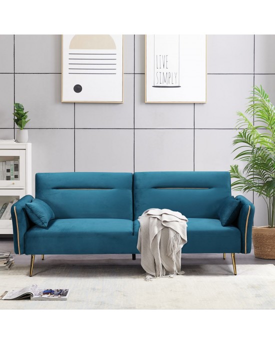 Ε9445,2 FLICK Sofa - Bed for Living Room - Sitting Room, 3-Seater Velure Fabric Petrol Sofa:211x87x81-Bed:211x111x40
