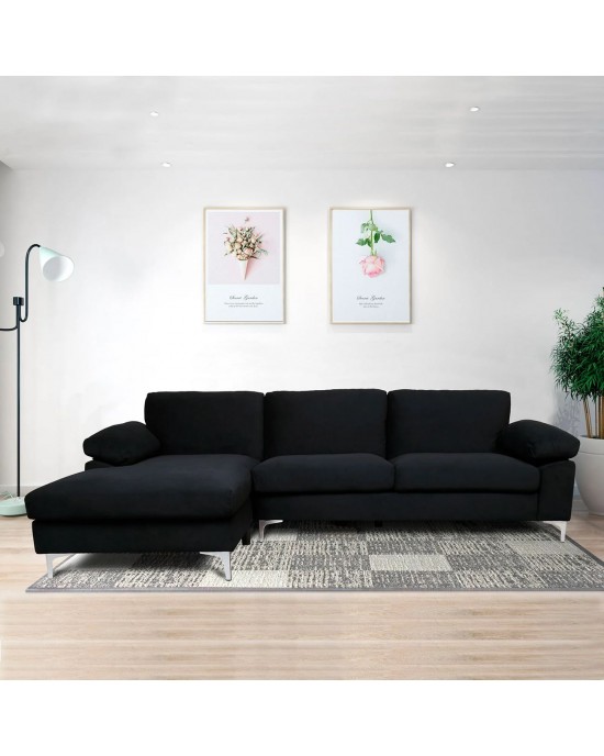 Ε966,1 ALEX Living Room Corner Sofa, Black Velure Fabric 264x132x75cm H.80cm
