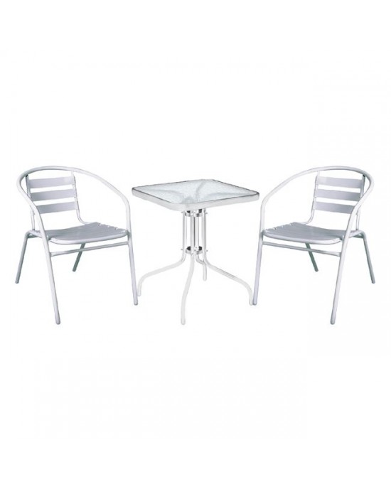 Ε242,10S BALENO - FUNKY Set (Table 70x70x70cm+2 FUNKY Armchairs) Metal - Aluminum White