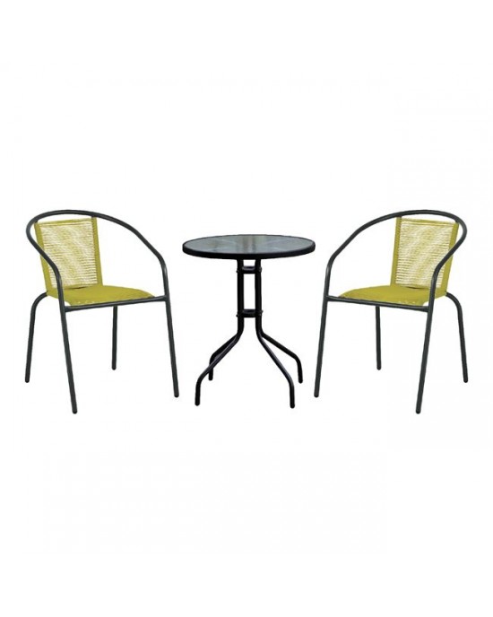 Ε242,7S BALENO - FUNKY Set (Table Φ60x70cm+2 FUNKY Armchairs) Yellow, Metal Black
