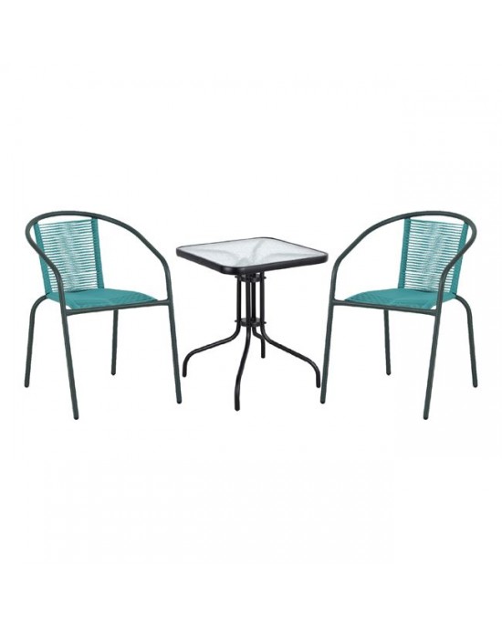 Ε242,8S BALENO - FUNKY Set (Table 70x70x70cm+2 FUNKY Armchairs) Blue, Metal Black