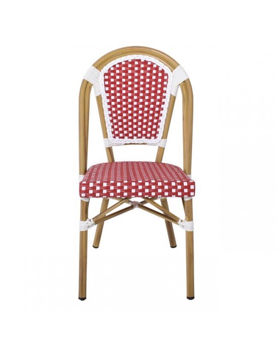 Ε291,2 PARIS Καρέκλα Bistro, Αλουμίνιο Φυσικό, Wicker Άσπρο - Κόκκινο, Στοιβαζόμενη 46x54x88cm