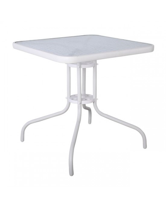 Ε2407,4 BALENO Garden Table - Veranda, White Metal Paint, Tempered Glass 70x70x70cm