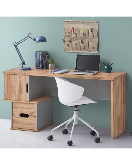 ΕΟ4392 Computer Desk 2 Drawers - 1 Cabinet, Beech/Grey Shade 150x50x75cm
