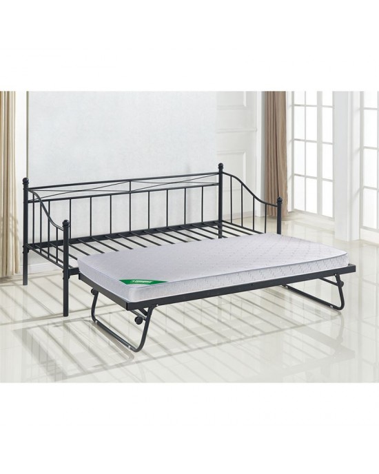 Ε8043,11 MARIN Set : Daybed (για στρώμα 90x190) + Βοηθητικό Κρεβάτι με Στρώμα 185x85 Μέταλλο Μαύρο-Κρεβάτια:198x97x93+185x85x36cm